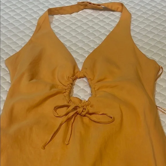 Zara Yellow Orange Sleeveless Tank Top with Cut Out Tie Front - Picture 3 of 7